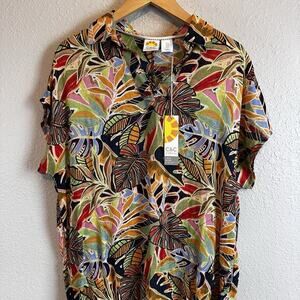 NWT‎ C&C California Dress Small Orange Floral Linen Tropical Vacation Beach